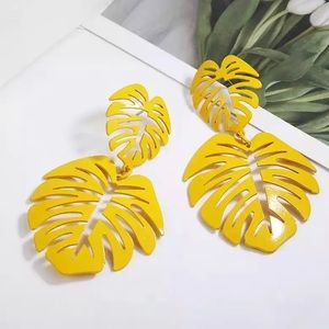 yellow palm leave earrings